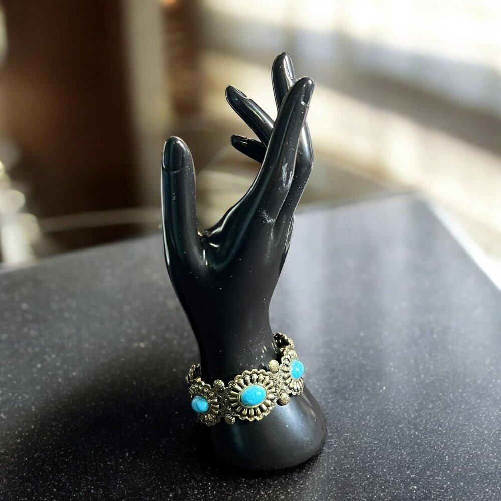 Boho‎ Chic Turquoise Cuff Bracelet Floral Western Retro Style Rustic Statement
